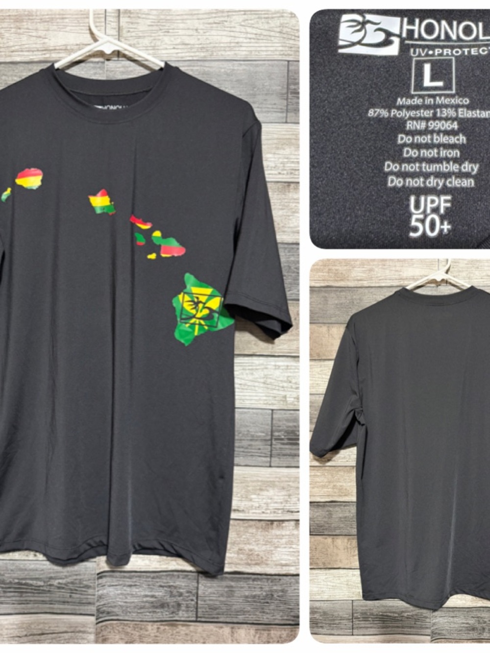 Honolua UV Protection T Shirt Men’s L Black Upf 50+ Short Sleeve Rasta